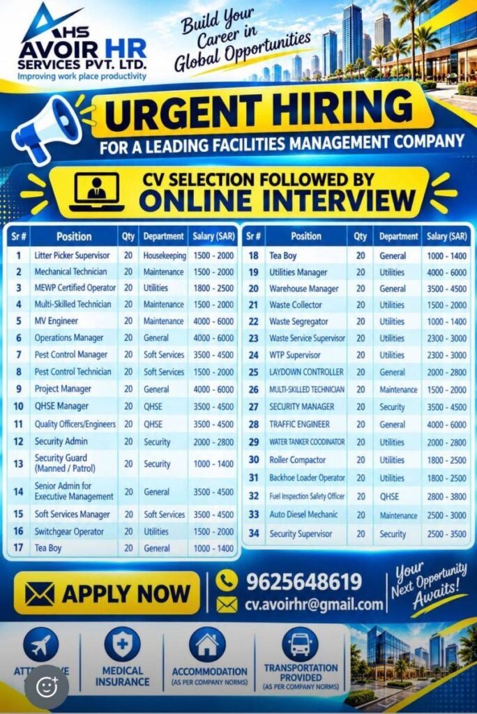 Urgent recruitment drive for facilities management company