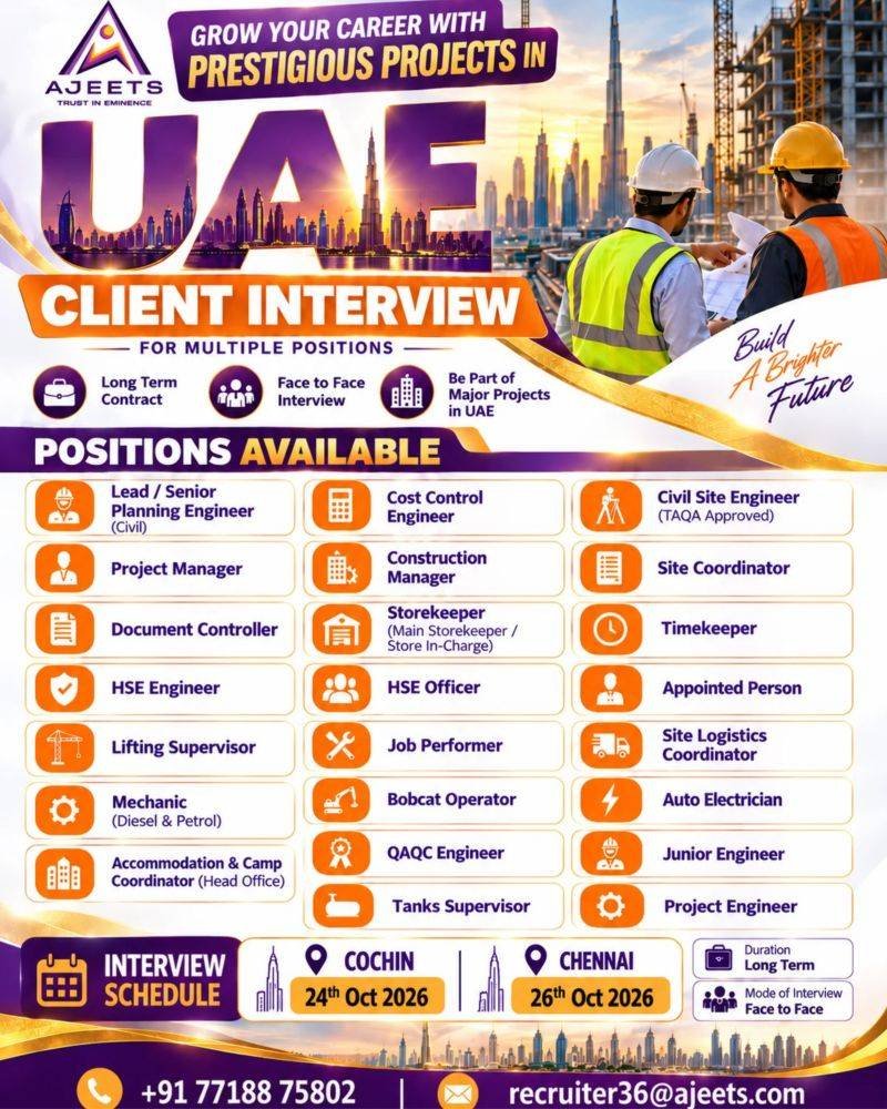 UAE – Hiring For Prestigious Project