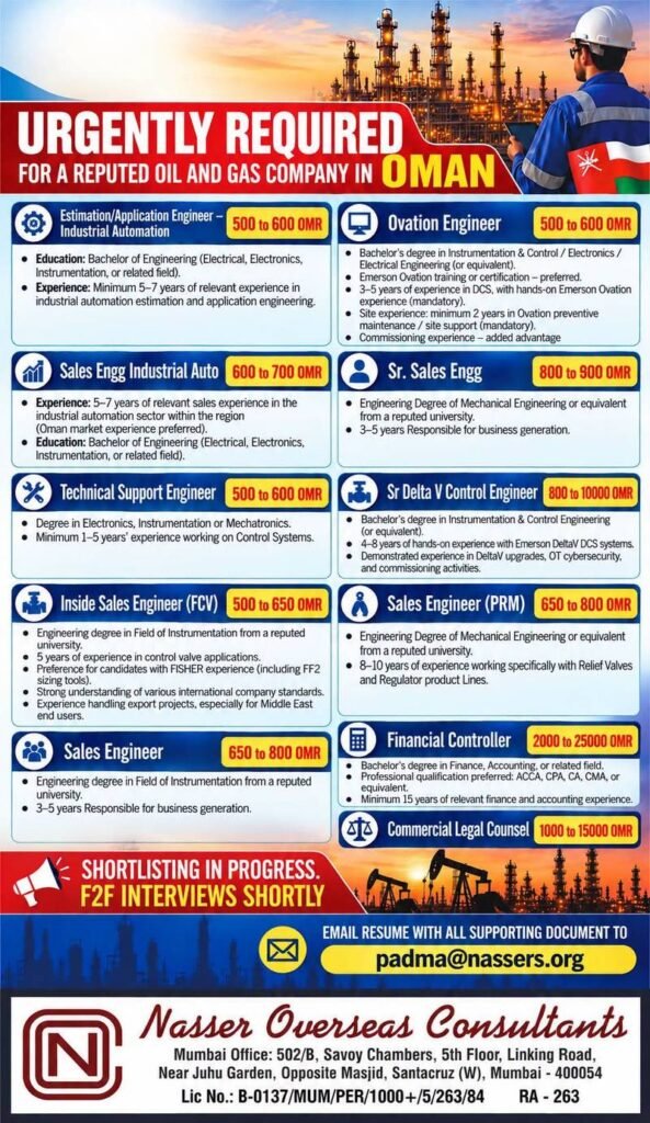 Oil and Gas Company Hiring Engineers, Sales Professionals and Financial Controller