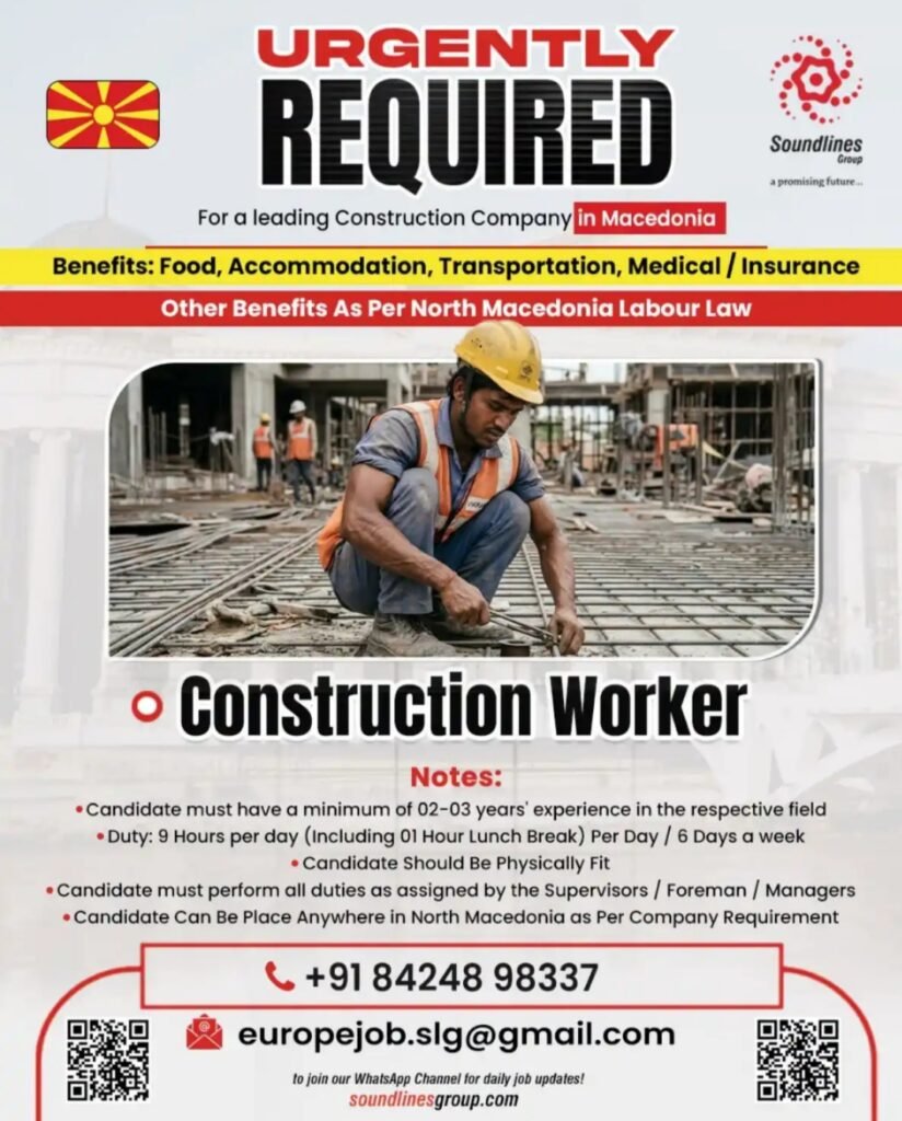 Construction Worker Jobs in North Macedonia – Soundlines Group