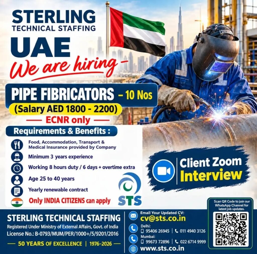 Fabricator Jobs in UAE 2026 – Sterling Technical Staffing Hiring